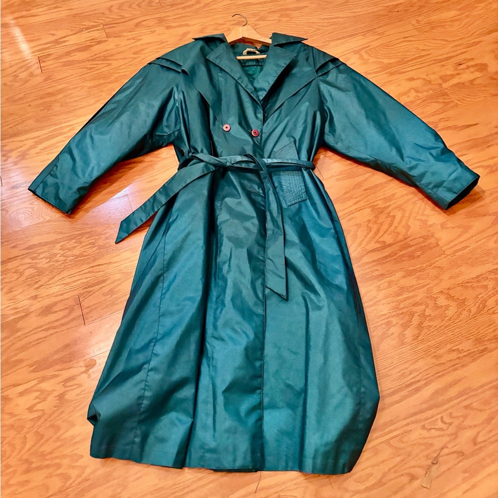 Vintage women’s British mist 80s teal trench coat size 14